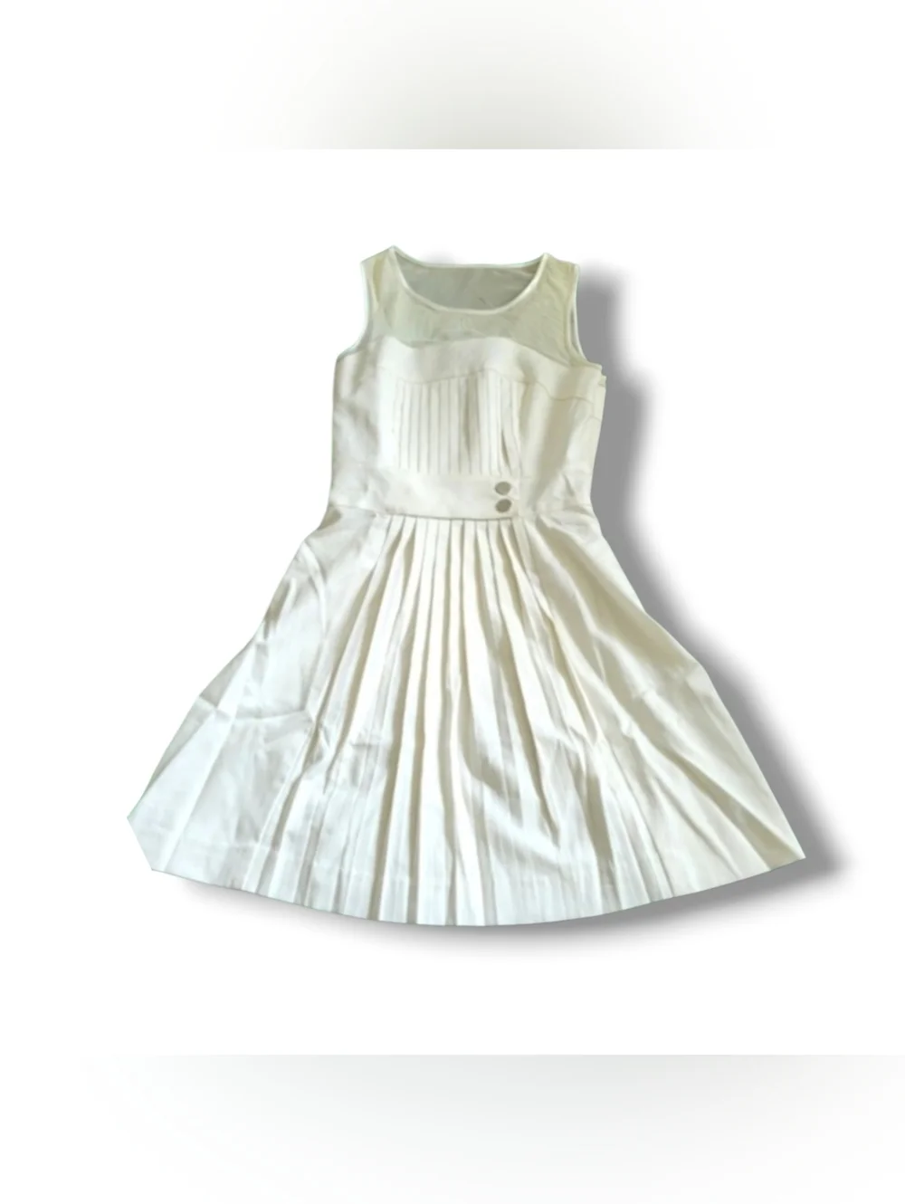 Bebe | Cute Ivory Pleated Sleeveless Fit & Flare Cocktail Dress - Picture 14 of 15